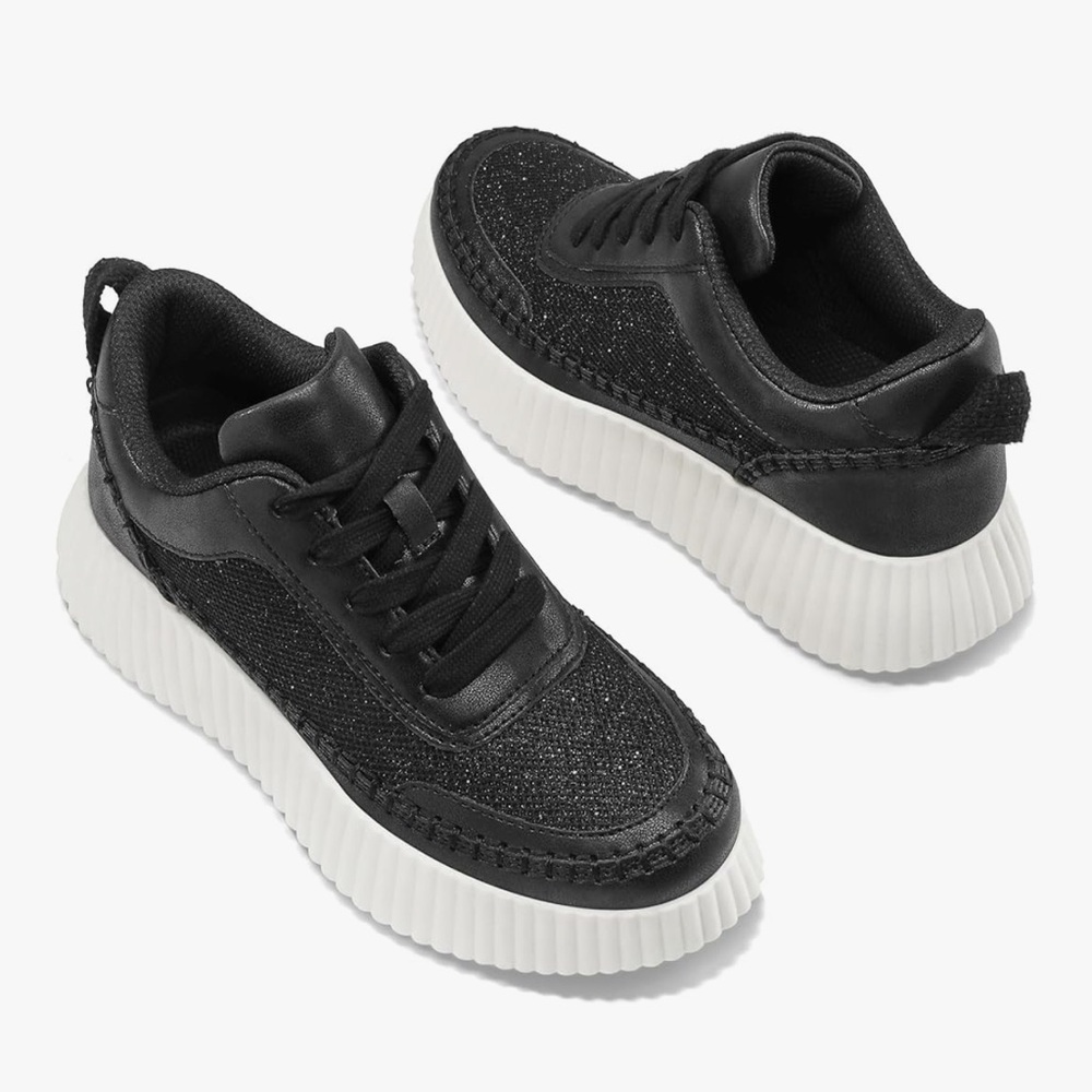 Black Platform Lace-Up Women's Sneakers